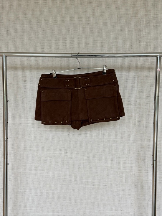 Free People Pants - Free People Brown Suede Studded Utility Skort Shorts with Belt